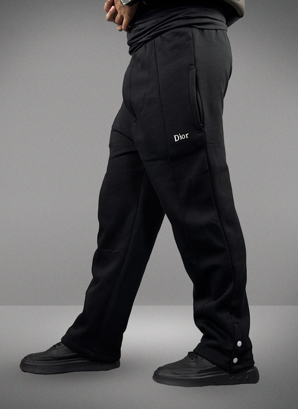 Black Casual Trousers with Button Detail & Text