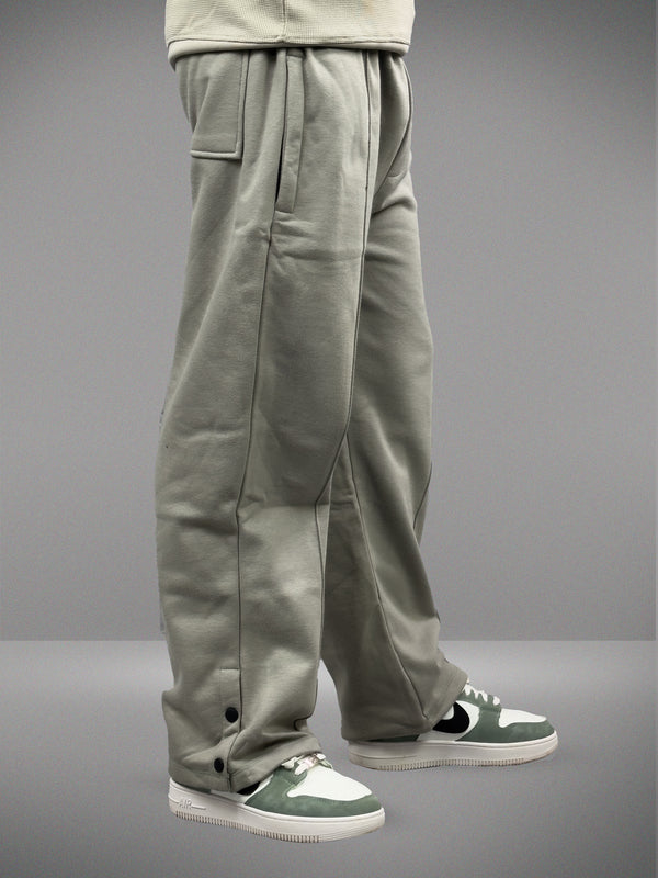 Sage Green  Casual Trousers with Button Detail & Text