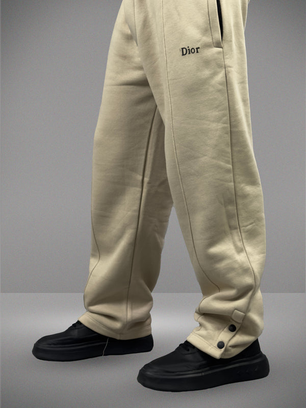 Beige Casual Trousers with Button Detail & Text