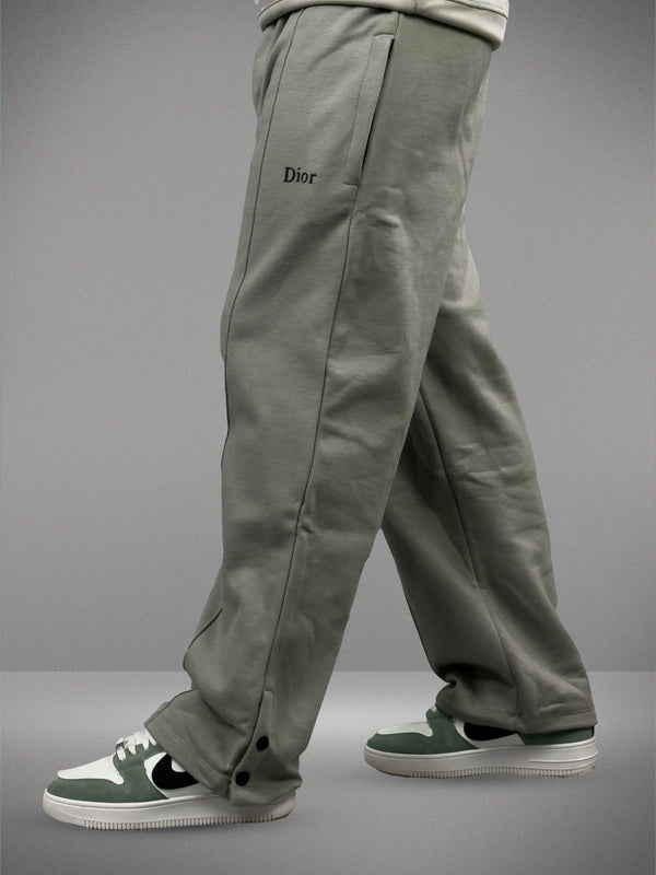 Sage Green  Casual Trousers with Button Detail & Text