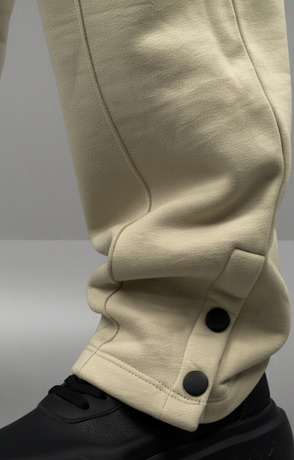 Beige Casual Trousers with Button Detail & Text