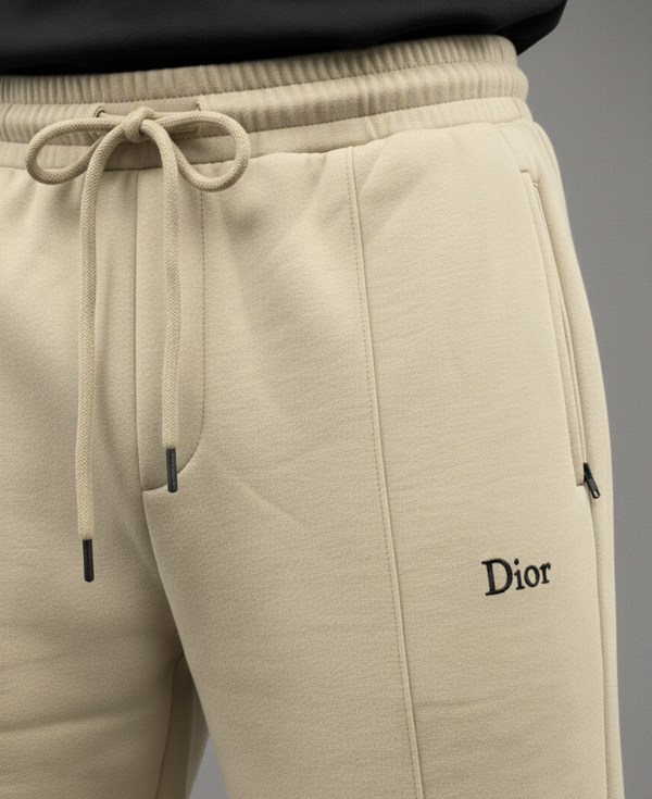 Beige Casual Trousers with Button Detail & Text