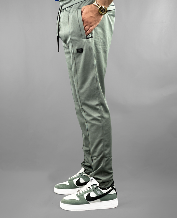 Sage Green  Textured Casual Trousers with Zip Pockets