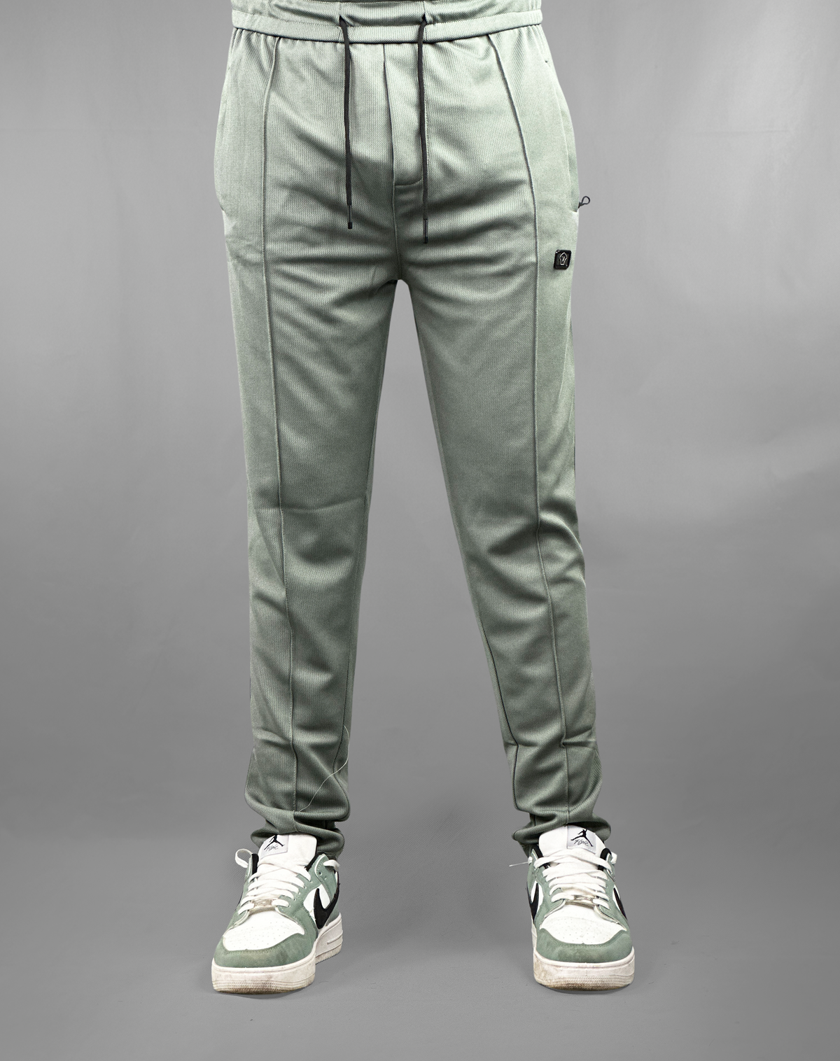 Sage Green  Textured Casual Trousers with Zip Pockets