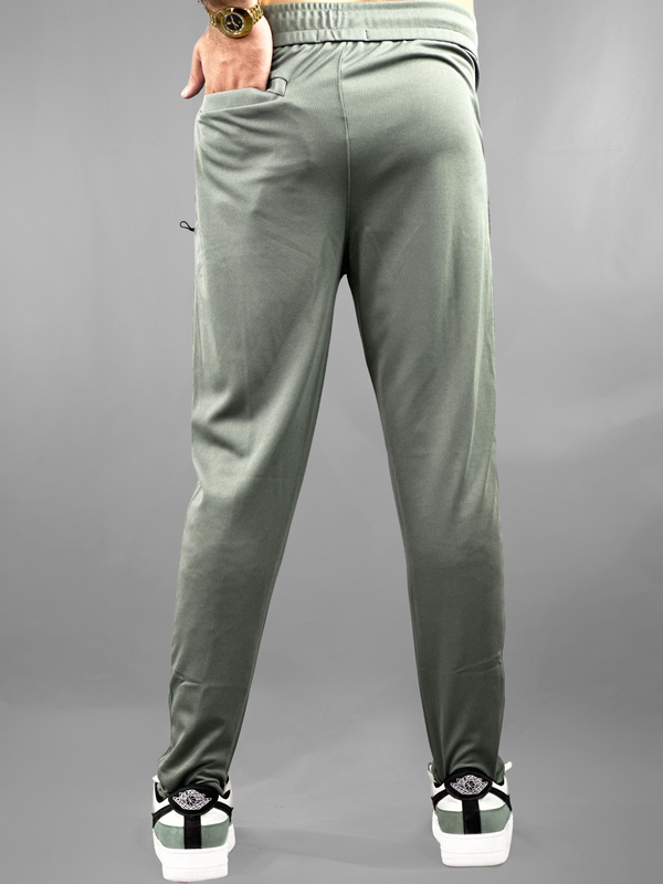 Sage Green  Textured Casual Trousers with Zip Pockets