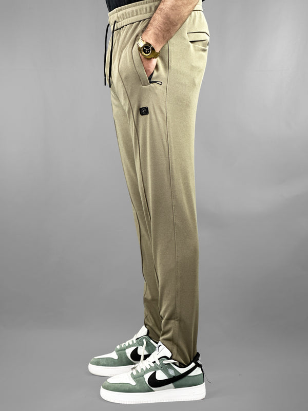 Beige Textured Casual Trousers with Zip Pockets