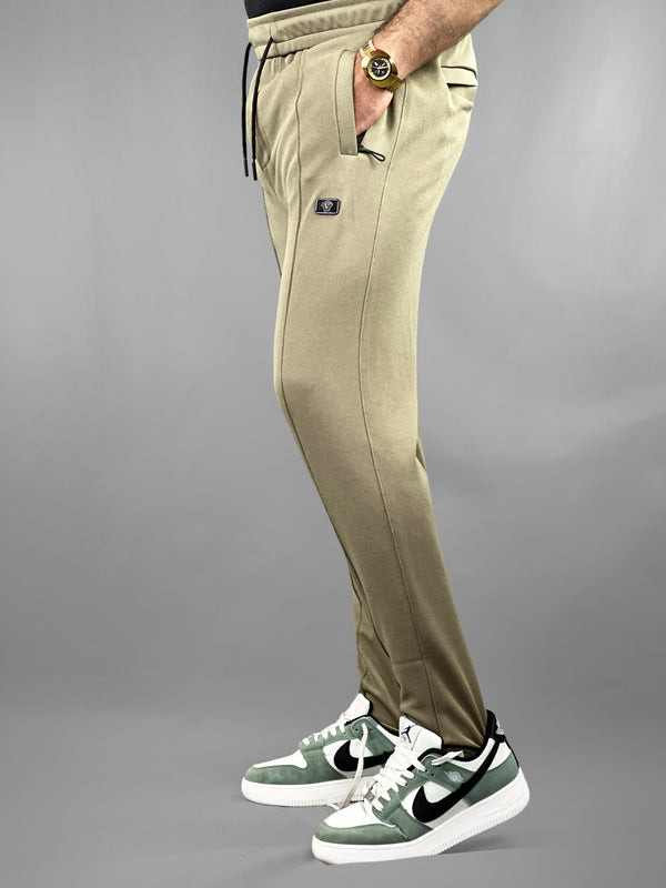 Beige Textured Casual Trousers with Zip Pockets