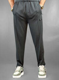 Charcoal Grey Textured Casual Trousers with Zip Pockets