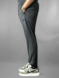 Charcoal Grey Textured Casual Trousers with Zip Pockets