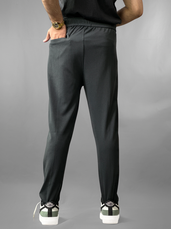 Charcoal Grey Textured Casual Trousers with Zip Pockets