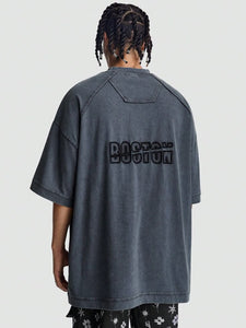 Oversized Black Mock Neck Tee with Contrast Zip Piping Detail