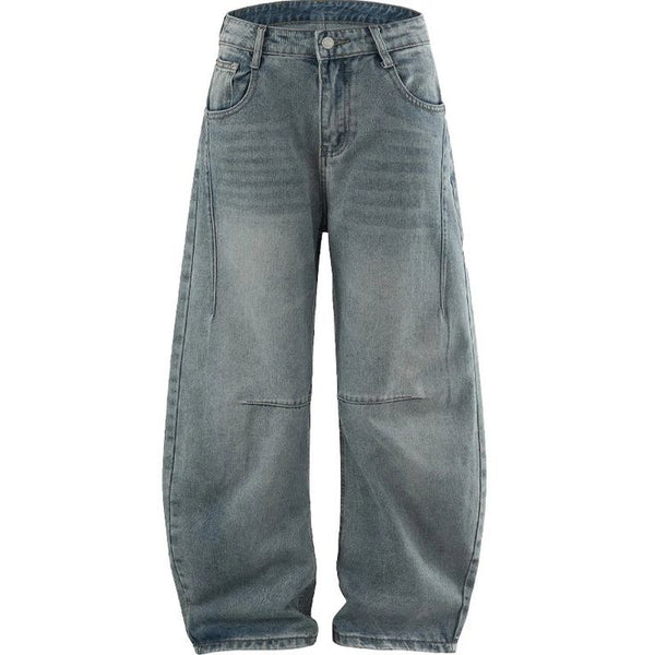 Men's Vintage Wash Baggy Denim Jeans - Distressed Wide Leg Streetwear