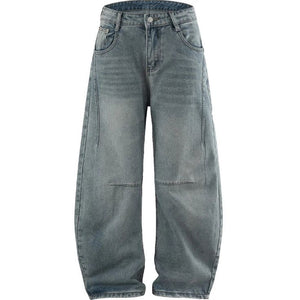 Men's Vintage Wash Baggy Denim Jeans - Distressed Wide Leg Streetwear