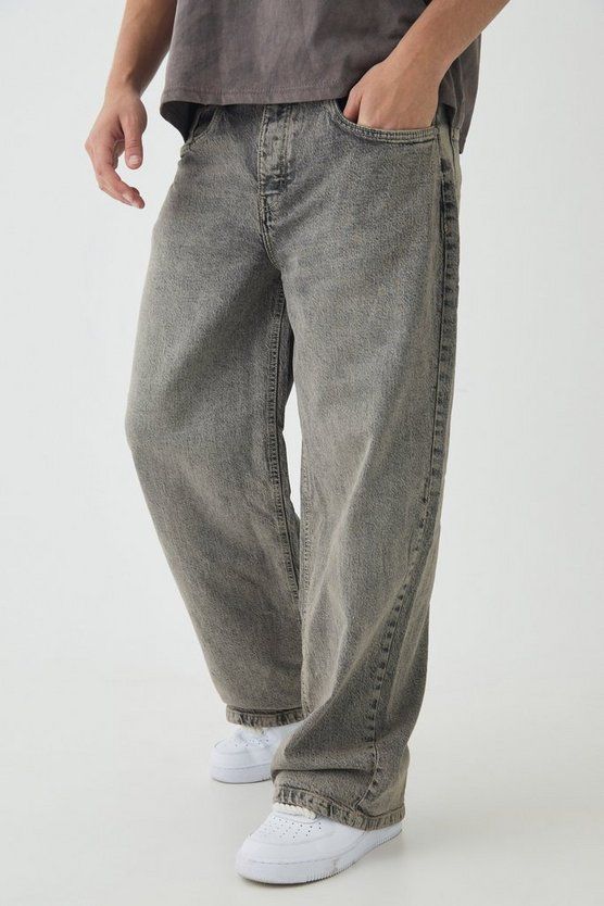 Men's Vintage Wash Baggy Denim Jeans - Distressed Wide Leg Streetwear