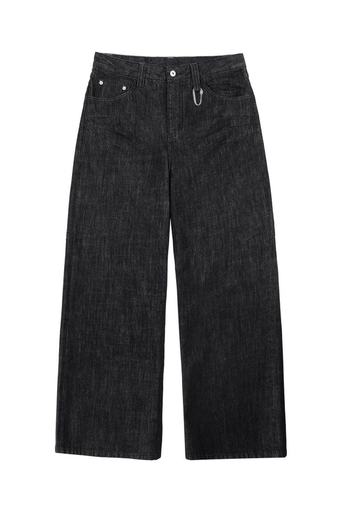 Heavyweight Black Wash Wide-Leg Jeans with Metal Ring Detail