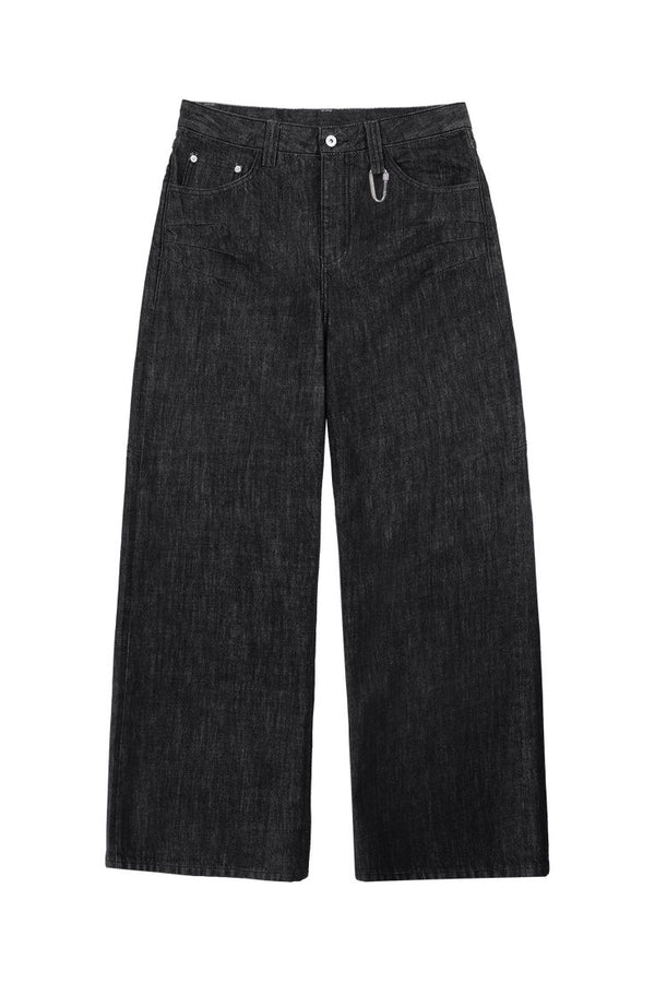 Heavyweight Black Wash Wide-Leg Jeans with Metal Ring Detail