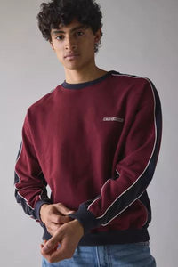 Men's Vintage-Inspired Striped Sleeve Sweatshirt | Retro Crew Neck Jumper