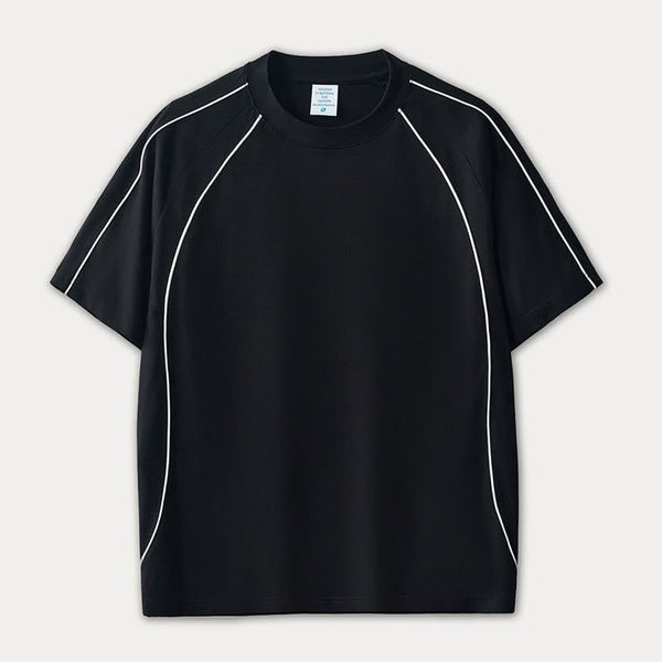 Oversized Black Mock Neck Tee with Contrast Zip Piping Detail