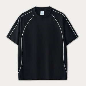 Oversized Black Mock Neck Tee with Contrast Zip Piping Detail